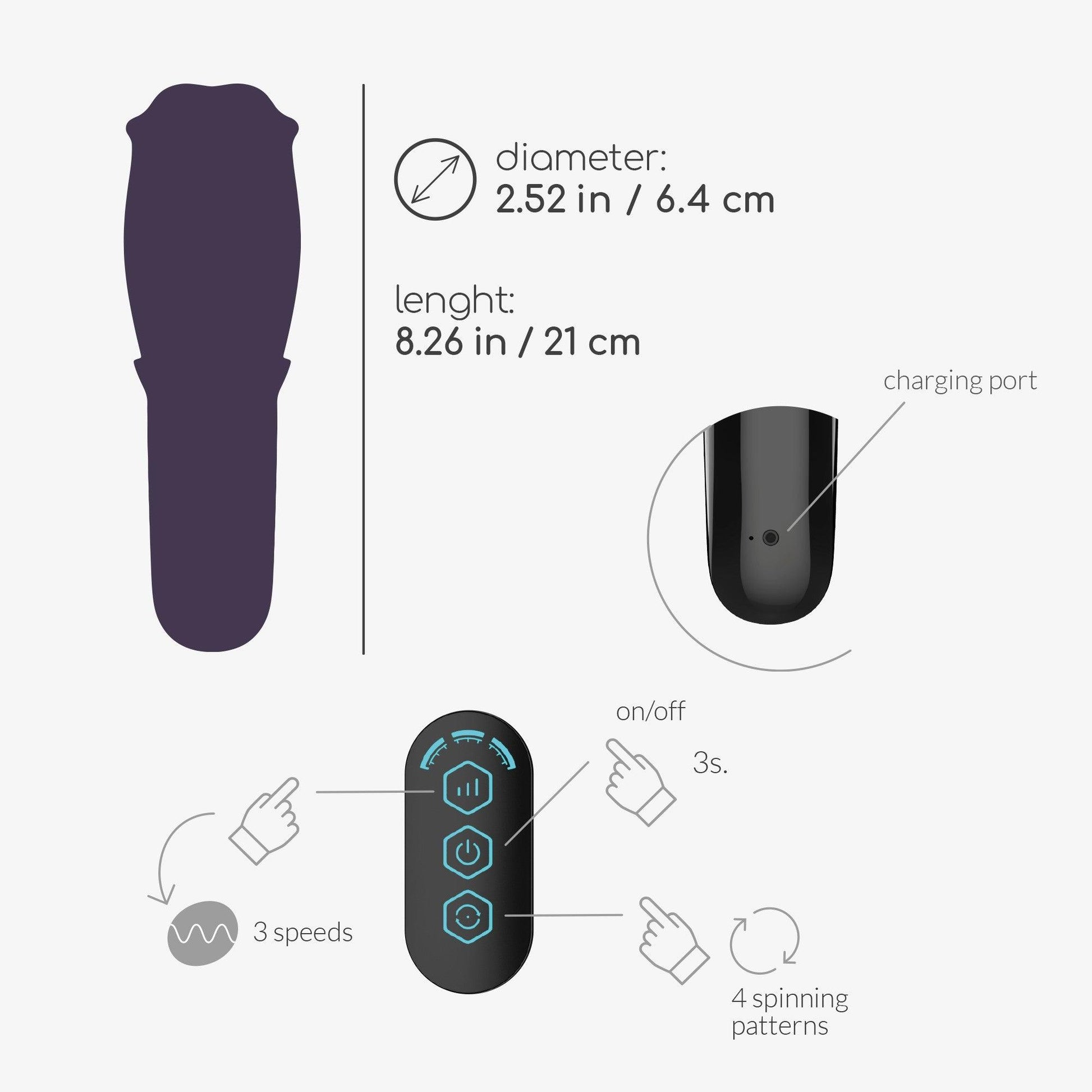 Masturbator cu Efect de Sex Oral, 360° Rotire, 3 Viteze si 4 Modele, Reincarcabil USB, Alb/ Negru - Amoroso