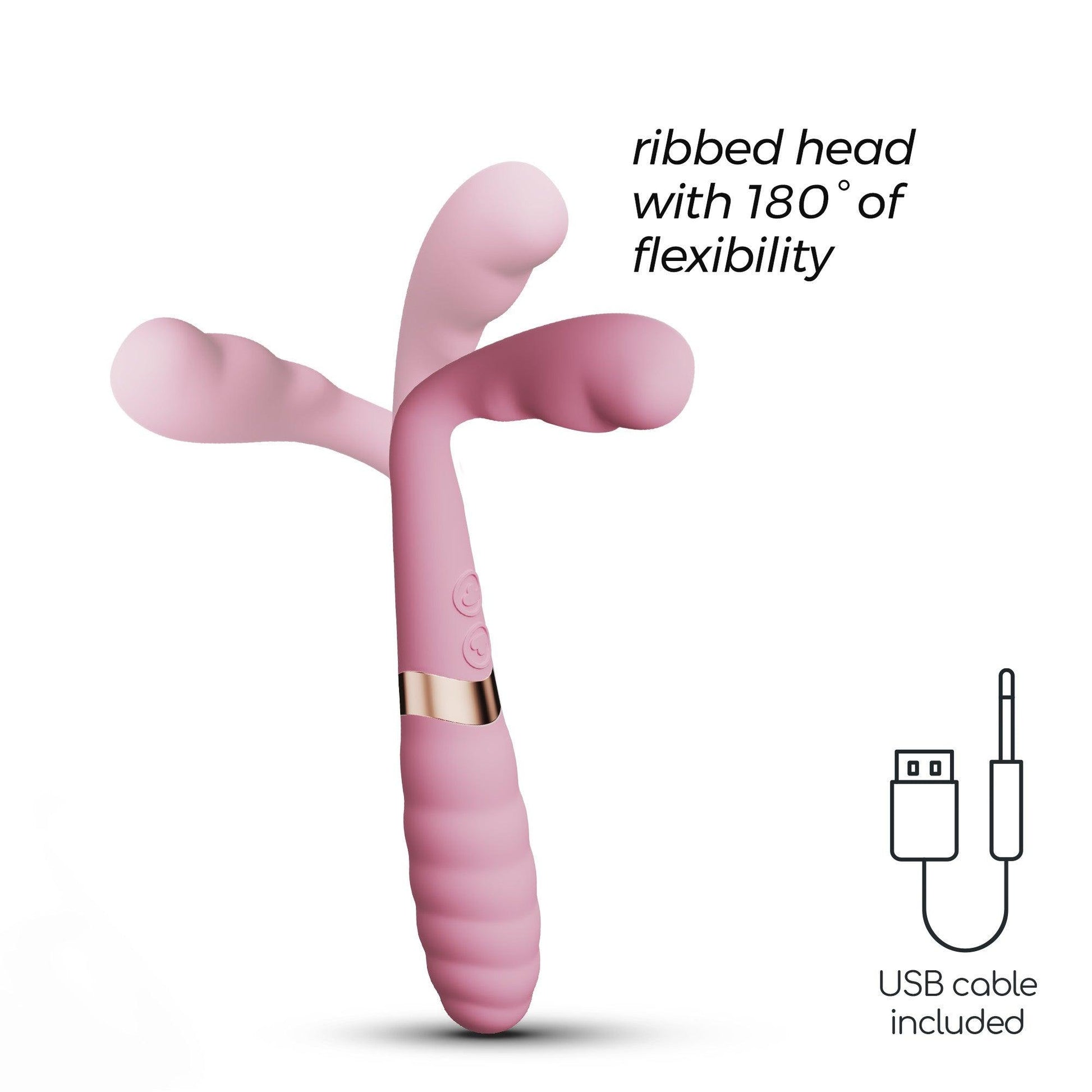 Vibrator Dual-End Flexibil, Stimulare G-Spot si Clitoridiana, Crushious Pixie, Roz/ Auriu - Amoroso