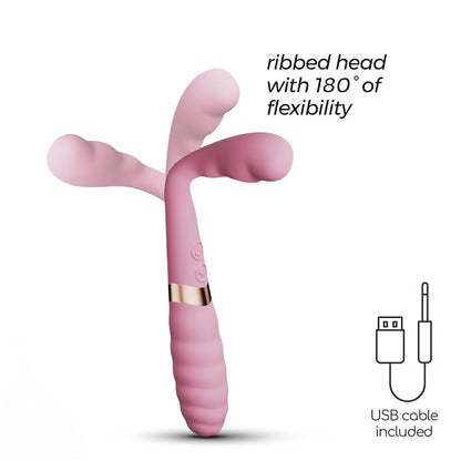 Vibrator Dual-End Flexibil, Stimulare G-Spot si Clitoridiana, Crushious Pixie, Roz/ Auriu - Amoroso