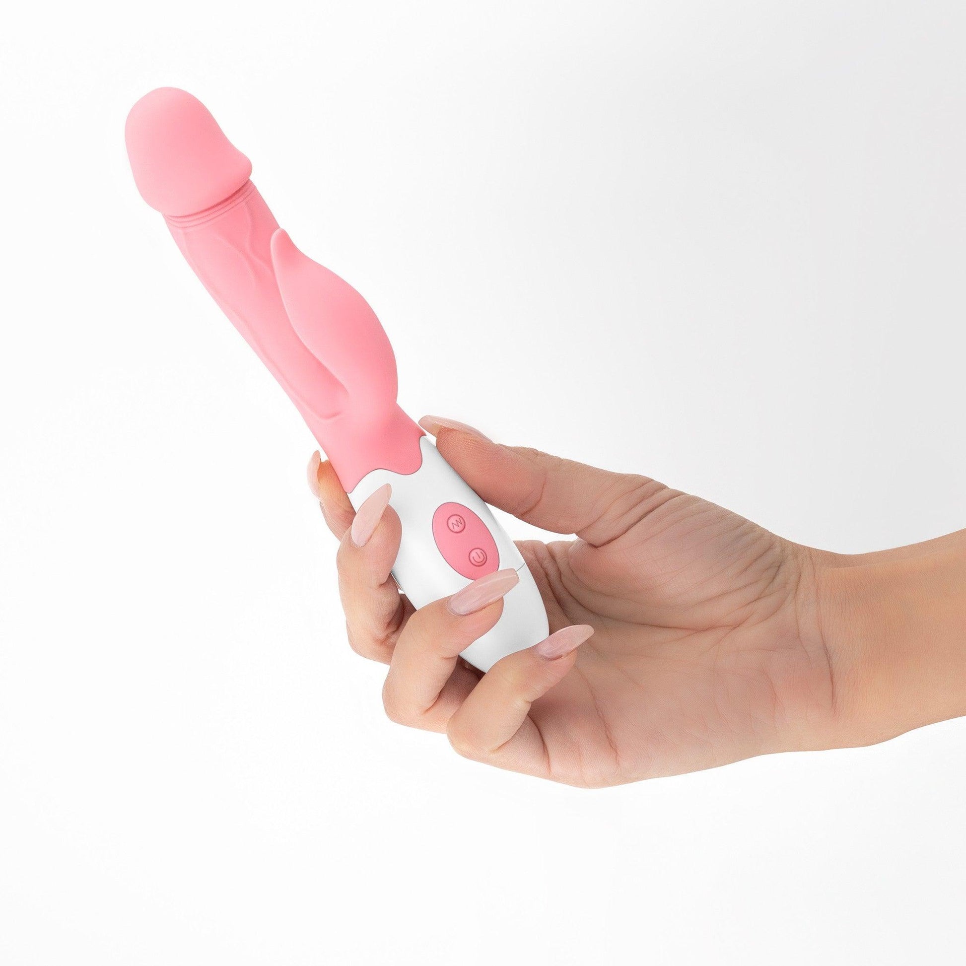 Vibrator Mochi Rabbit + Lubrifiant, 30 de Functii pentru Placere Duala si Intensa Crushious, Roz/ Alb - Amoroso