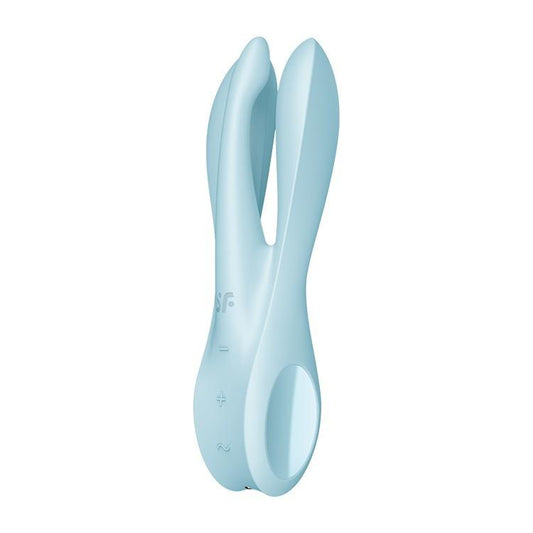 Vibrator Inovator cu Tripla Stimulatie, 10 Moduri de Vibratie, Satisfyer Threesome 1, Albastru - Amoroso