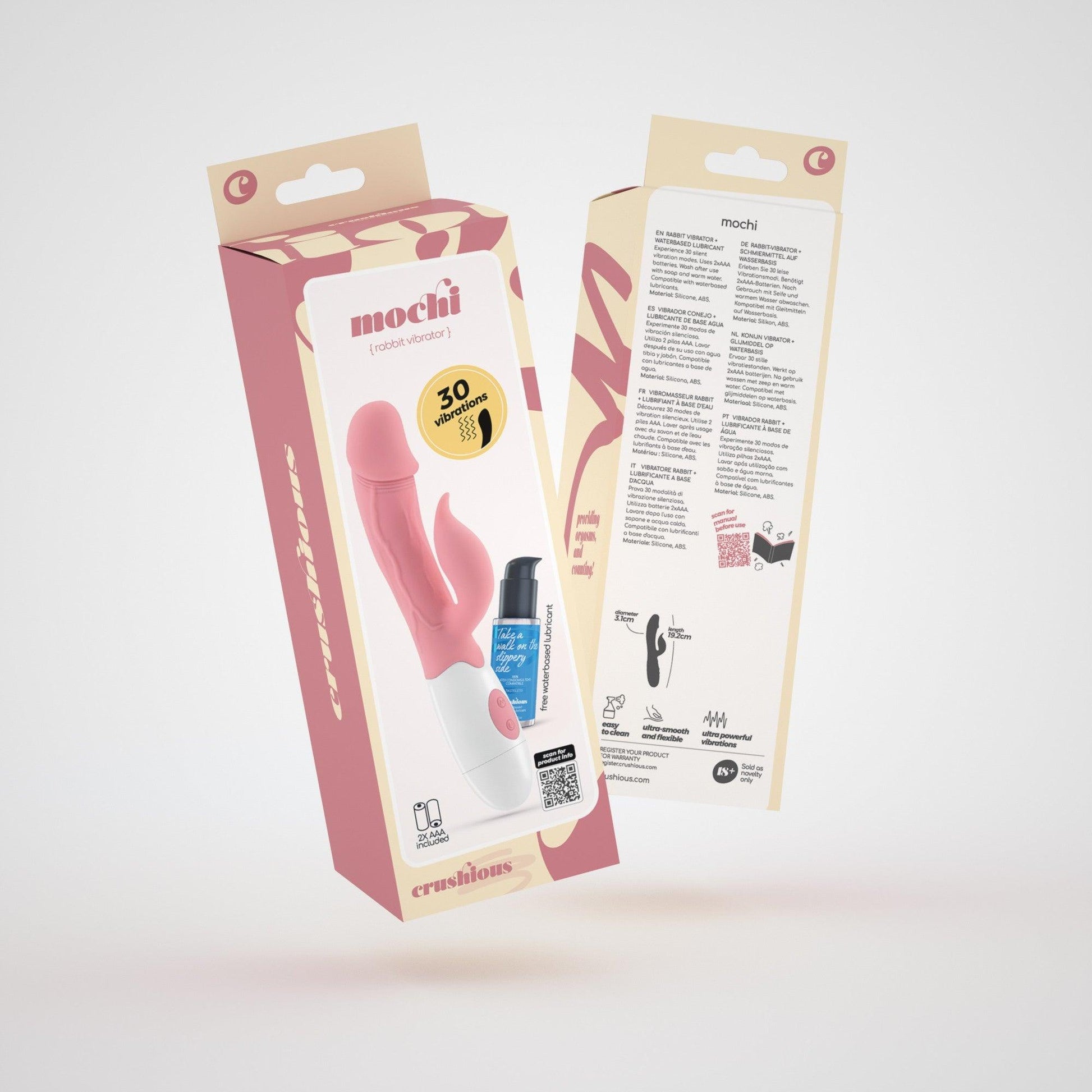 Vibrator Mochi Rabbit + Lubrifiant, 30 de Functii pentru Placere Duala si Intensa Crushious, Roz/ Alb - Amoroso