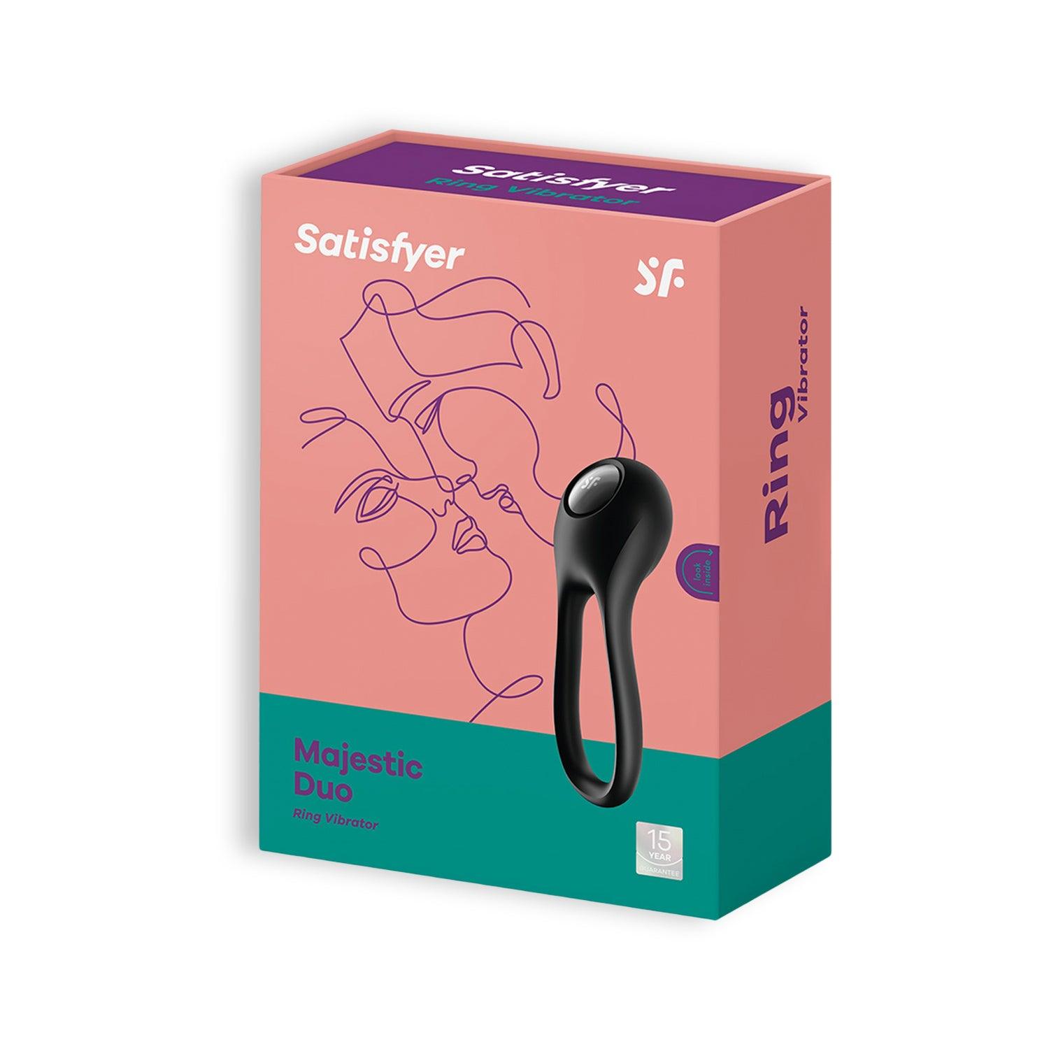 Inel Vibrator Majestic Duo Elegant, pentru Placeri Incomparabile, Satisfyer, Negru - Amoroso