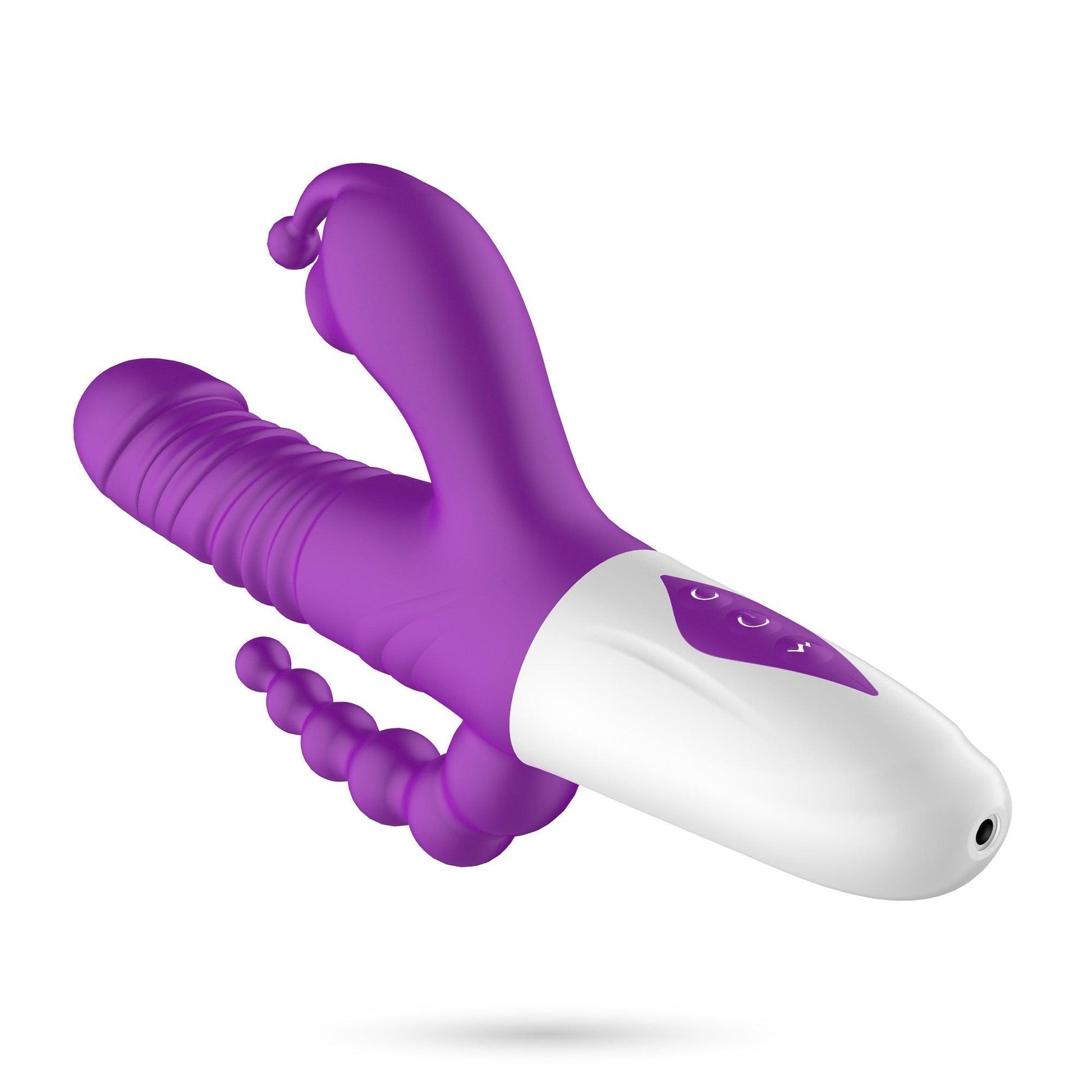 Vibrator All-in-One, cu Aspiratie, Miscare de Impingere si Vibratie, Crushious Wrangler, Mov/ Alb - Amoroso
