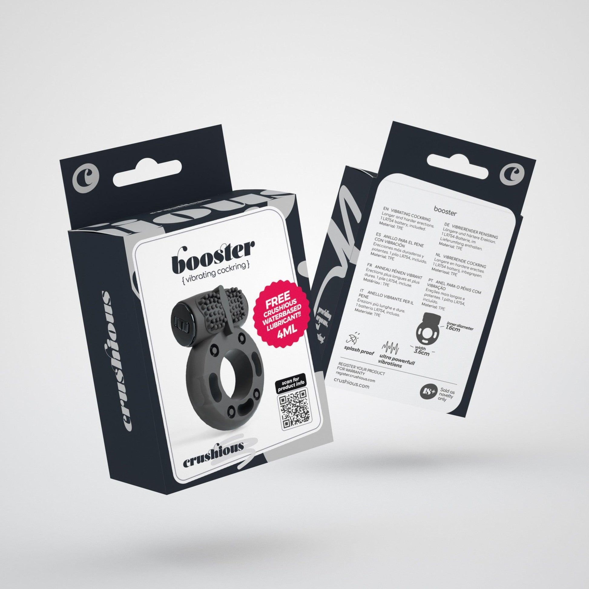 Inel Vibrant Booster Cockring, pentru Potenta si Stimulare Intensa, Crushious, Negru - Amoroso