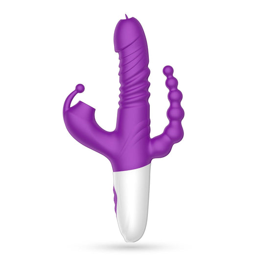 Vibrator All-in-One, cu Aspiratie, Miscare de Impingere si Vibratie, Crushious Wrangler, Mov/ Alb - Amoroso