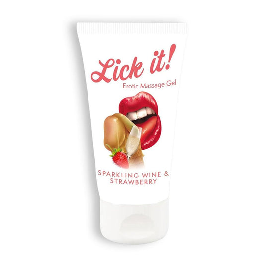 Gel Comestibil pentru Preludiu, Aroma de Capsuni si Vin Spumant, Lick It!, 50ml - Amoroso
