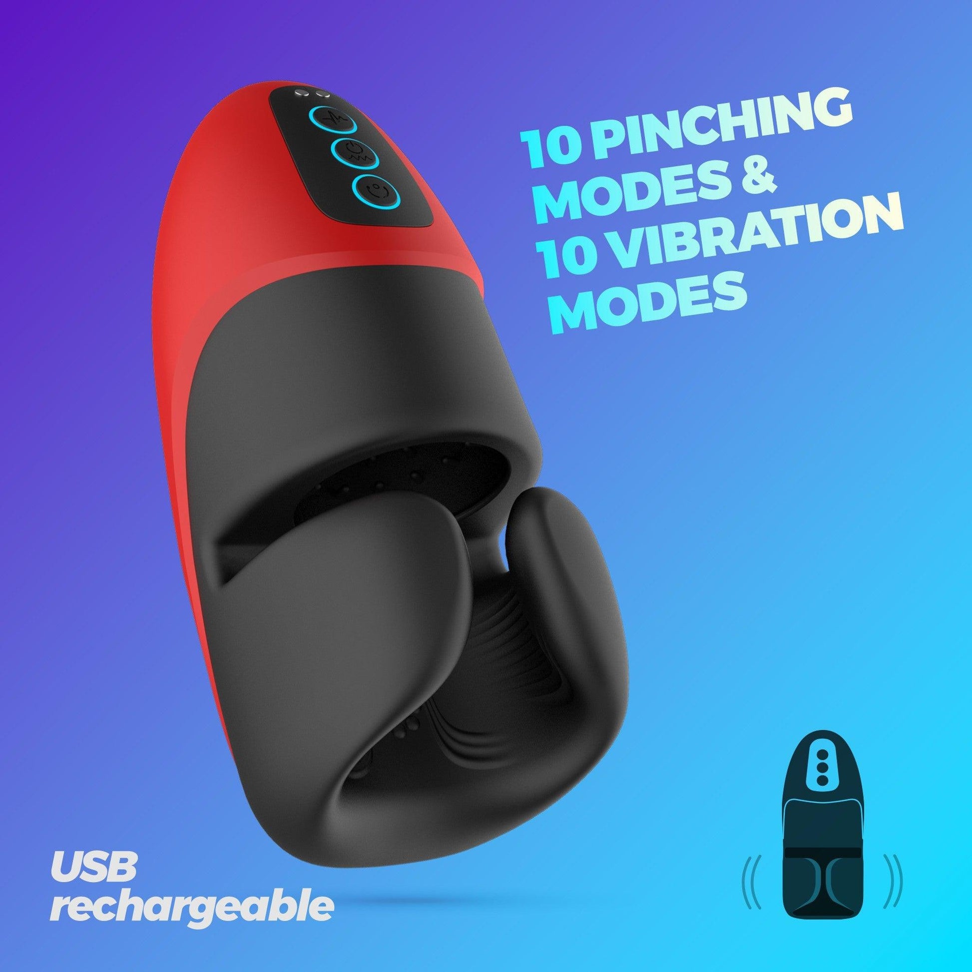 Masturbator Reincarcabil cu Presiune si Vibratii, 10 Moduri de Stimulare Intensa, Crushious Pancho, Negru/ Rosu - Amoroso