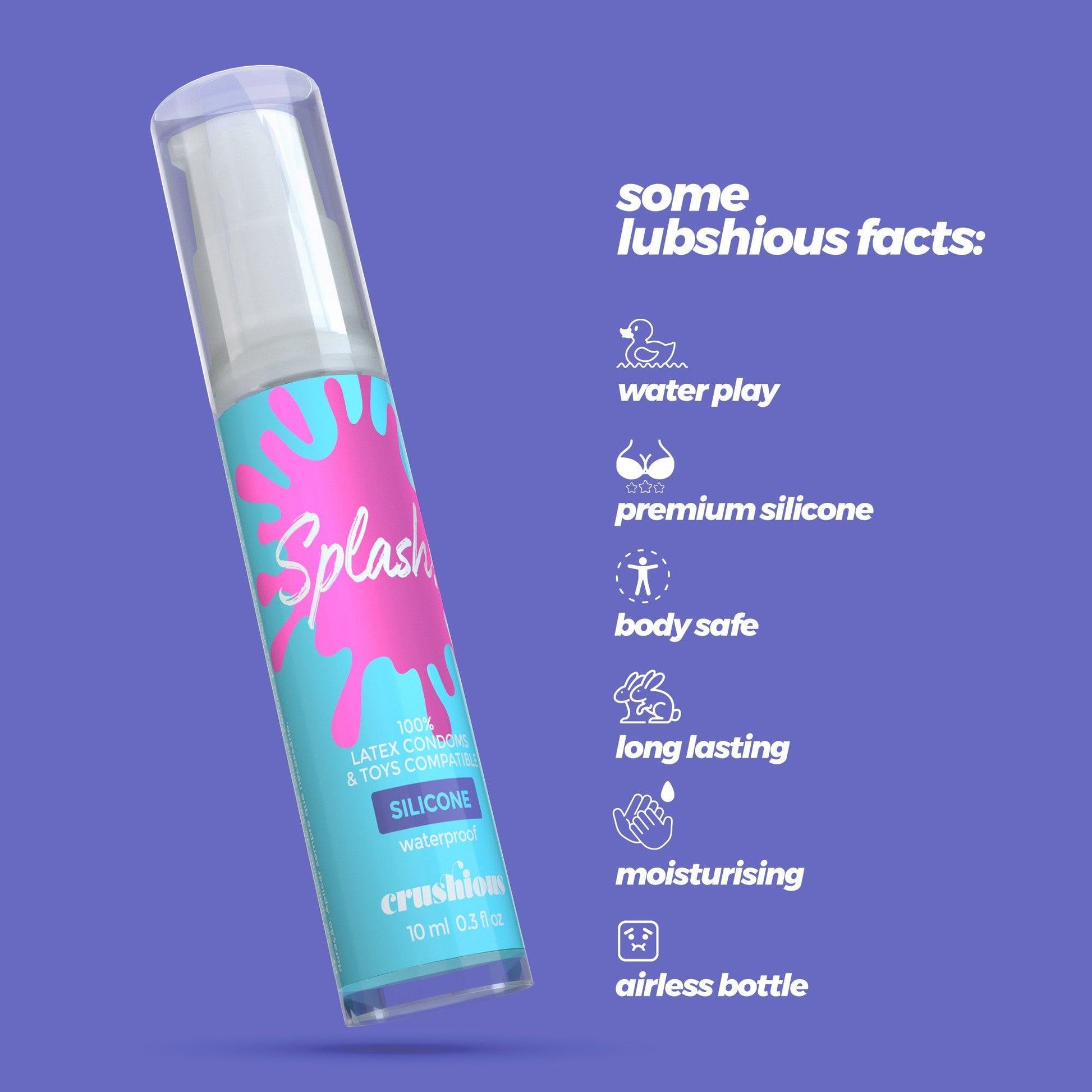 Lubrifiant Silicone Premium, Compatibil cu Jucarii, Rezistent la Apa, Crushious Splash, 10ml - Amoroso