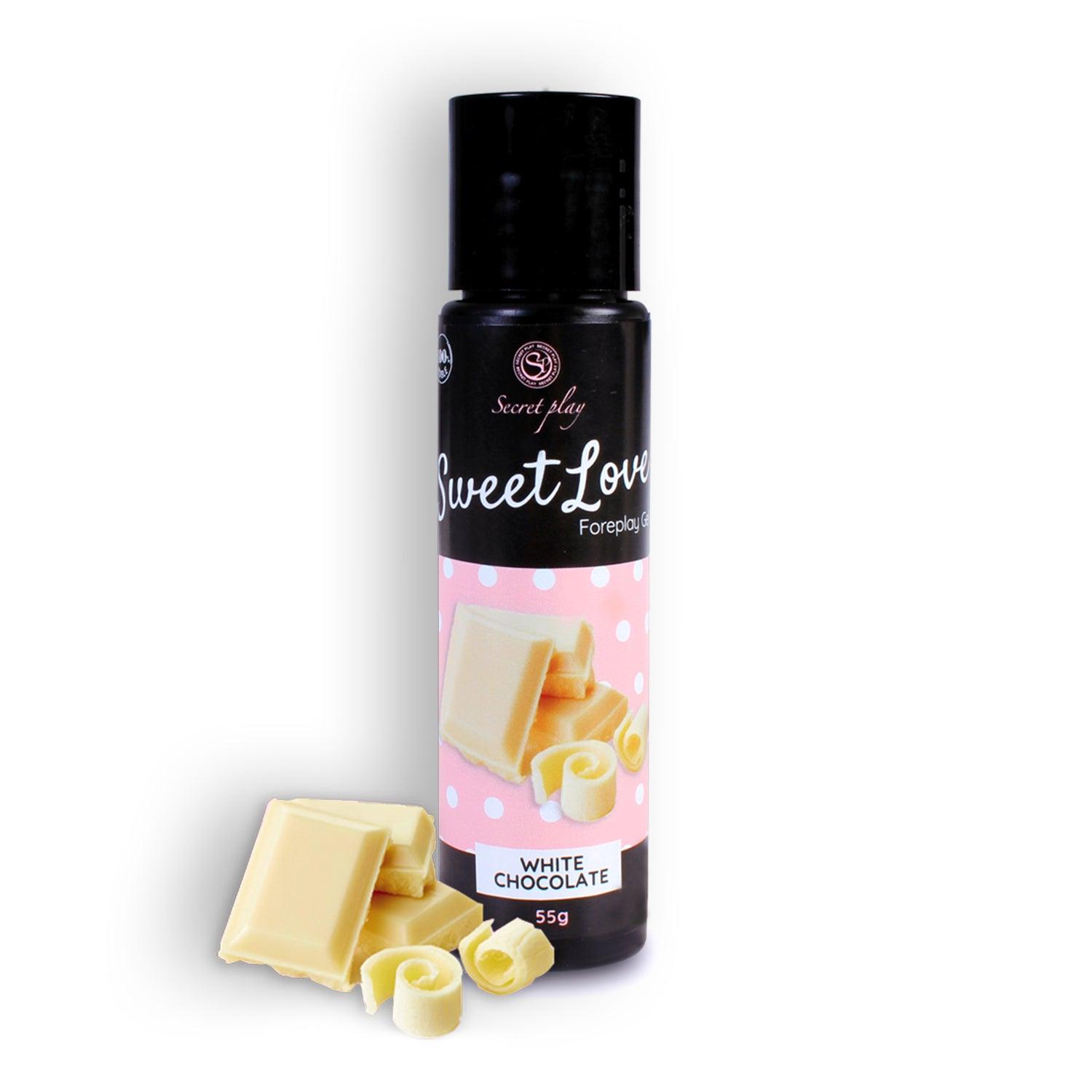 Gel Comestibil cu Aroma de Ciocolata Alba pentru Preludiu Pasional, Sweet Love White Chocolate, 55g - Amoroso