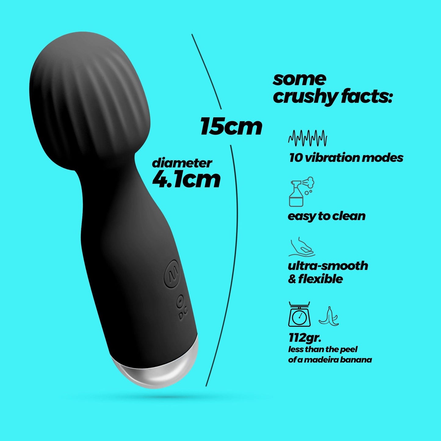 Vibrator Reincarcabil Mini Wand, 10 Moduri de Vibratie, Design Compact si Puternic, Negru - Amoroso