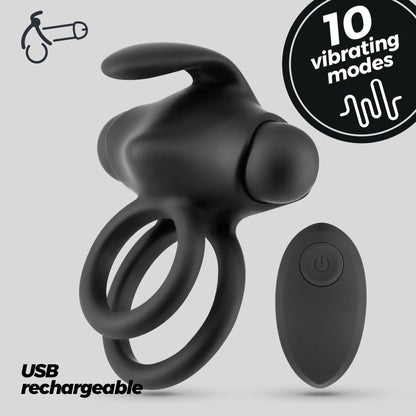 Inel Penian Vibrator cu 10 Moduri de Vibratie, Telecomanda pentru Placere Intensa si Versatilitate in Dormitor, Negru - Amoroso