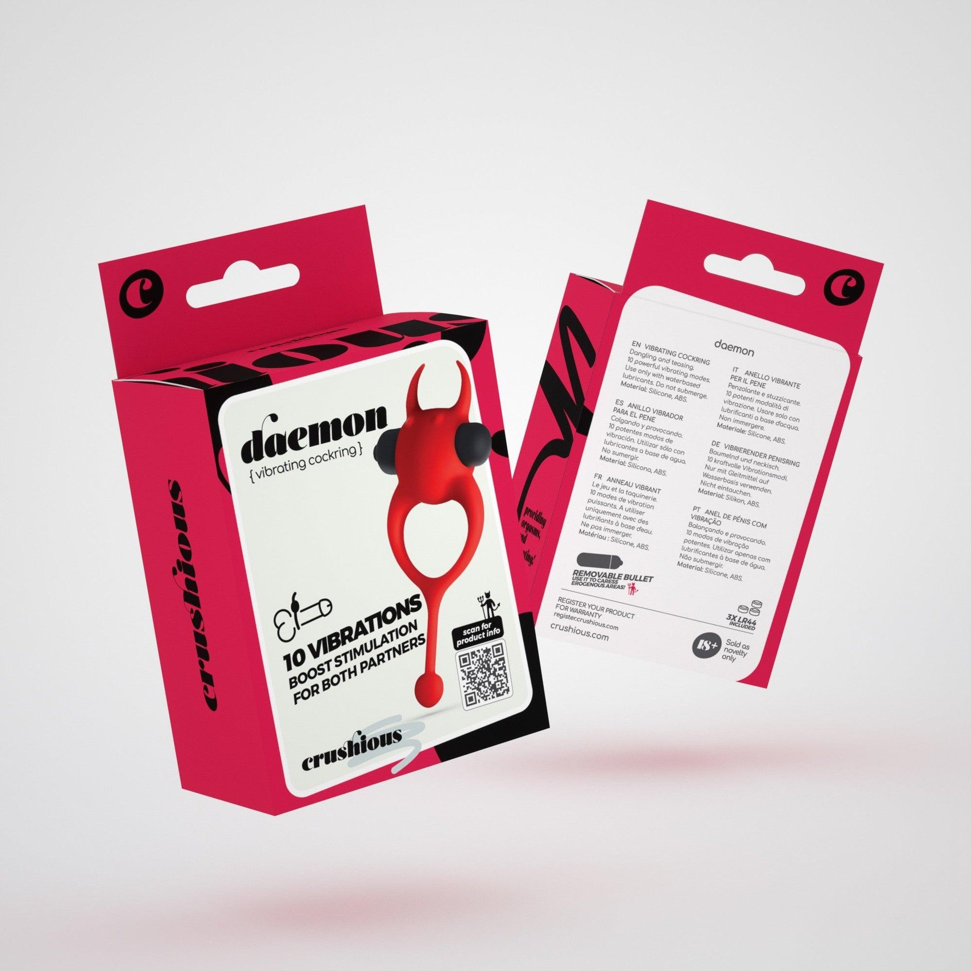 Inel Vibrator pentru Cupluri, 10 Moduri de Vibratii, Crushious Daemon, Rosu/ Negru - Amoroso