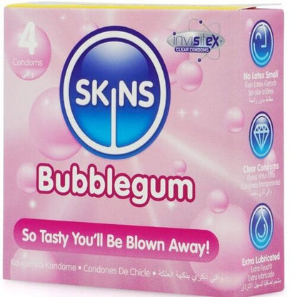 Skins Bubblegum – Prezervative aromate cu gust de guma de mestecat, 4 bucati