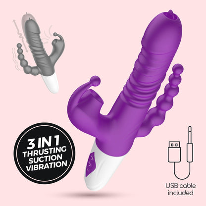 Vibrator All-in-One, cu Aspiratie, Miscare de Impingere si Vibratie, Crushious Wrangler, Mov/ Alb - Amoroso