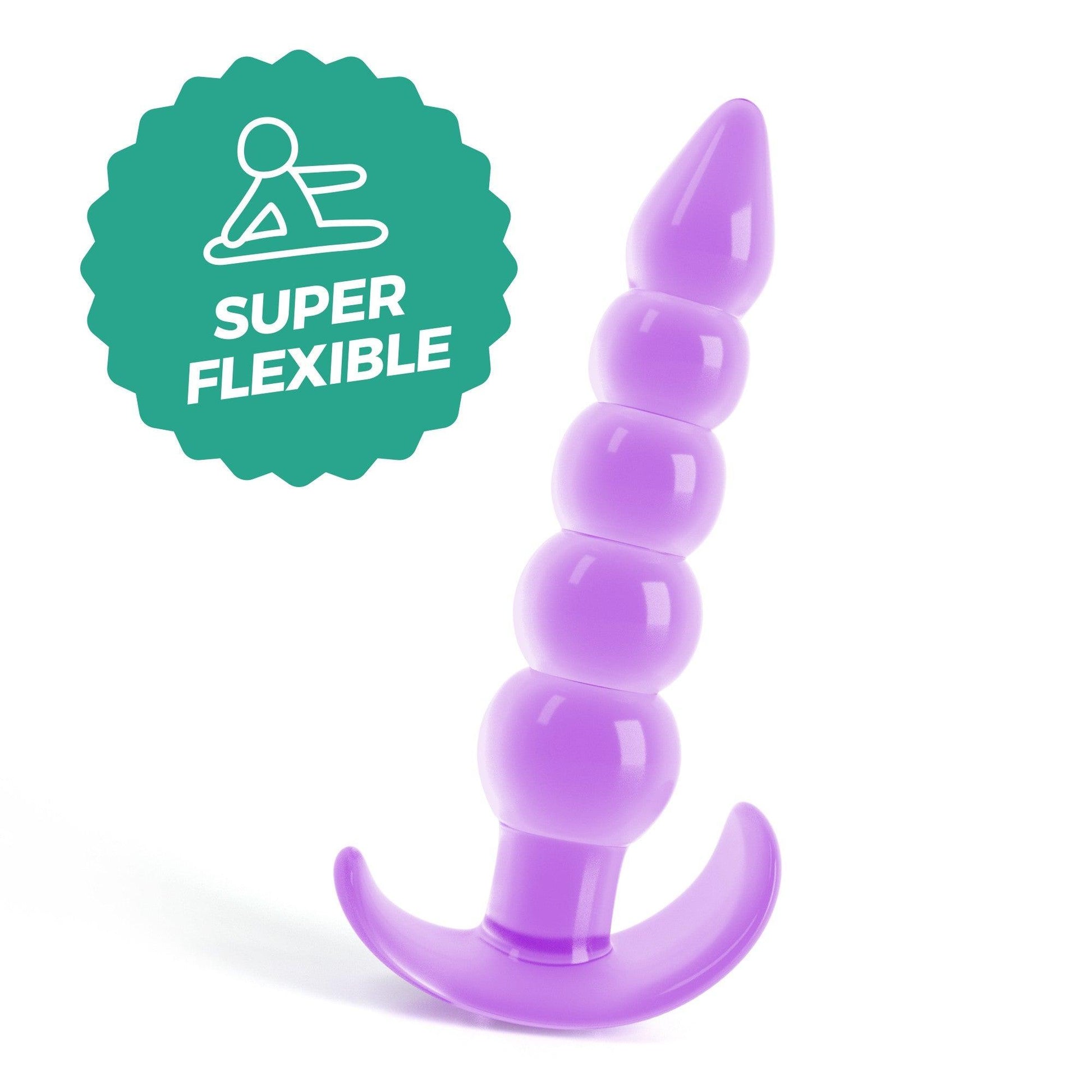 Dop anal flexibil Crushious Draco, mov, 12cm lungime, 4 margele progresive - Amoroso