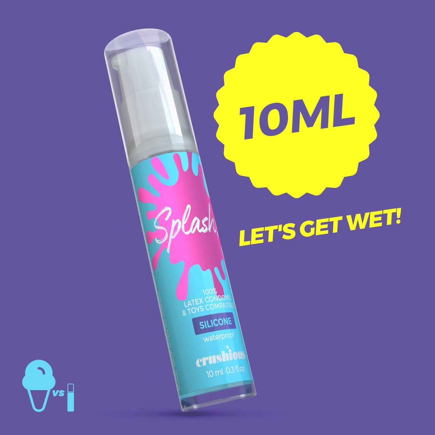 Lubrifiant Silicone Premium, Compatibil cu Jucarii, Rezistent la Apa, Crushious Splash, 10ml - Amoroso