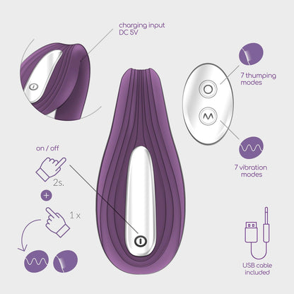 Set Vibrator Reincarcabil cu Telecomanda + Lubrifiant, Stimulare Duala pentru Momente de Neuitat, Crushious, Mov - Amoroso