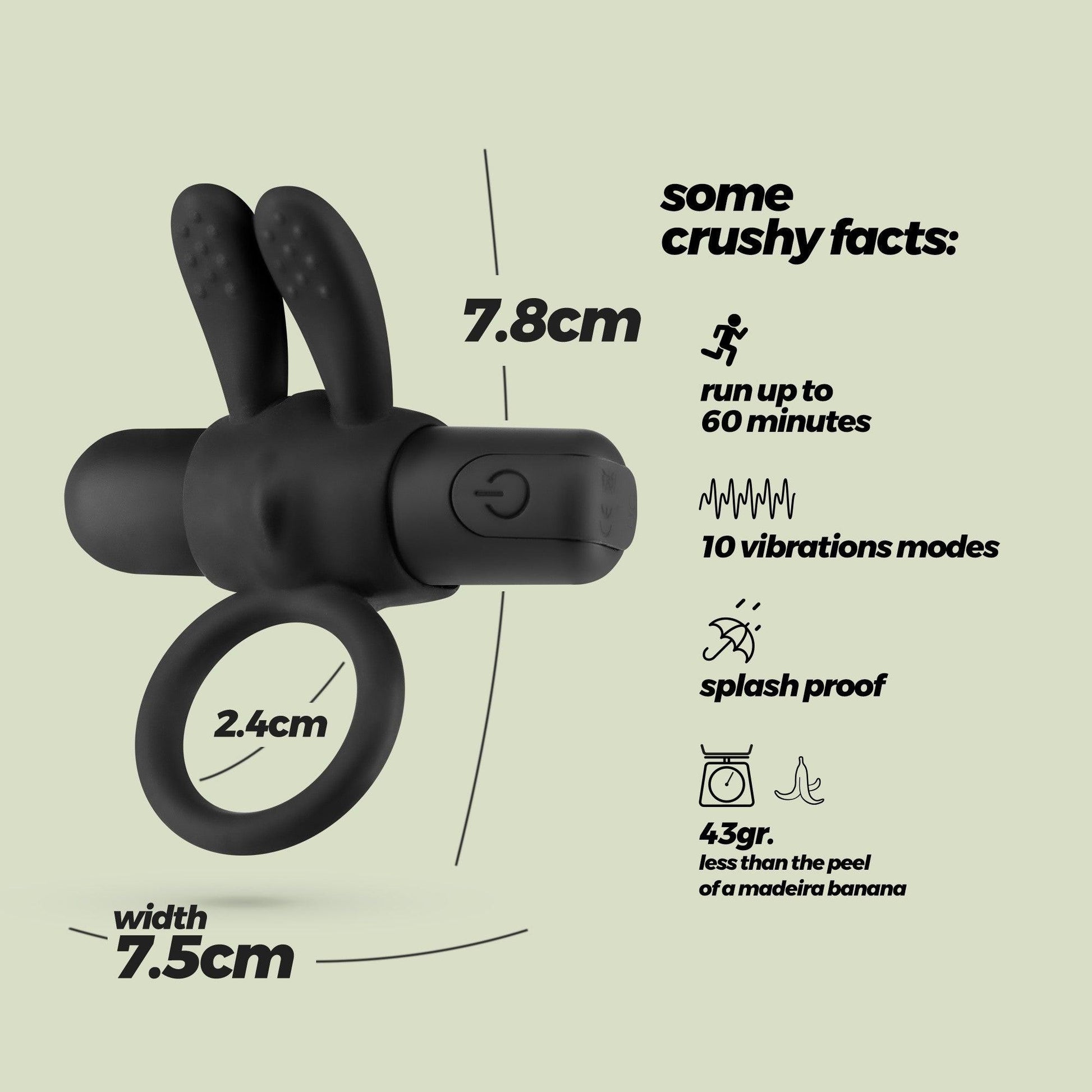 Inel Penian Vibrator cu 10 Moduri de Vibratie, Reincarcabil pentru Placere Intensa si Confort Superior, Negru - Amoroso