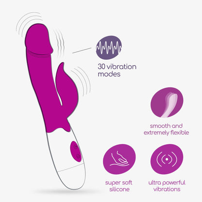Vibrator Mochi Rabbit + Lubrifiant, 30 de Functii pentru Placere Duala si Intensa Crushious, Mov/ Alb - Amoroso
