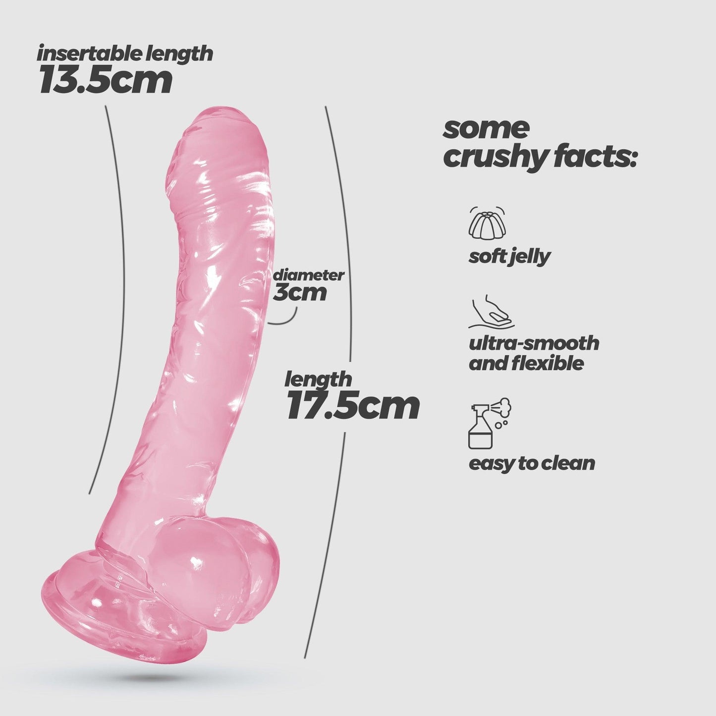 Dildo Ultra-Flexibil cu Ventuza pentru Placere Maxima, Crushious Hudini, Roz - Amoroso