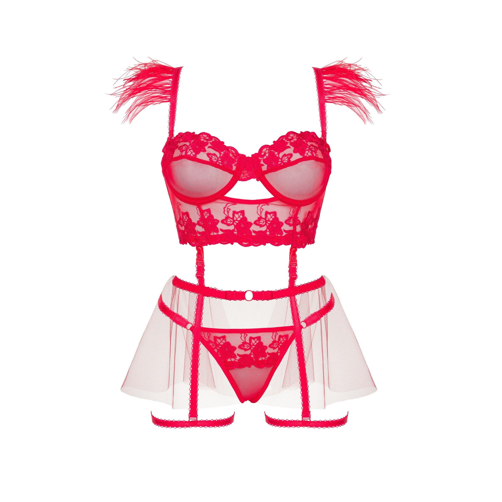 Set Lenjerie Intima, 4 Piese, Dantela si Tul, Design Seducator, 40-42, L / XL, Beauty Night Fashion, Rosie - Amoroso