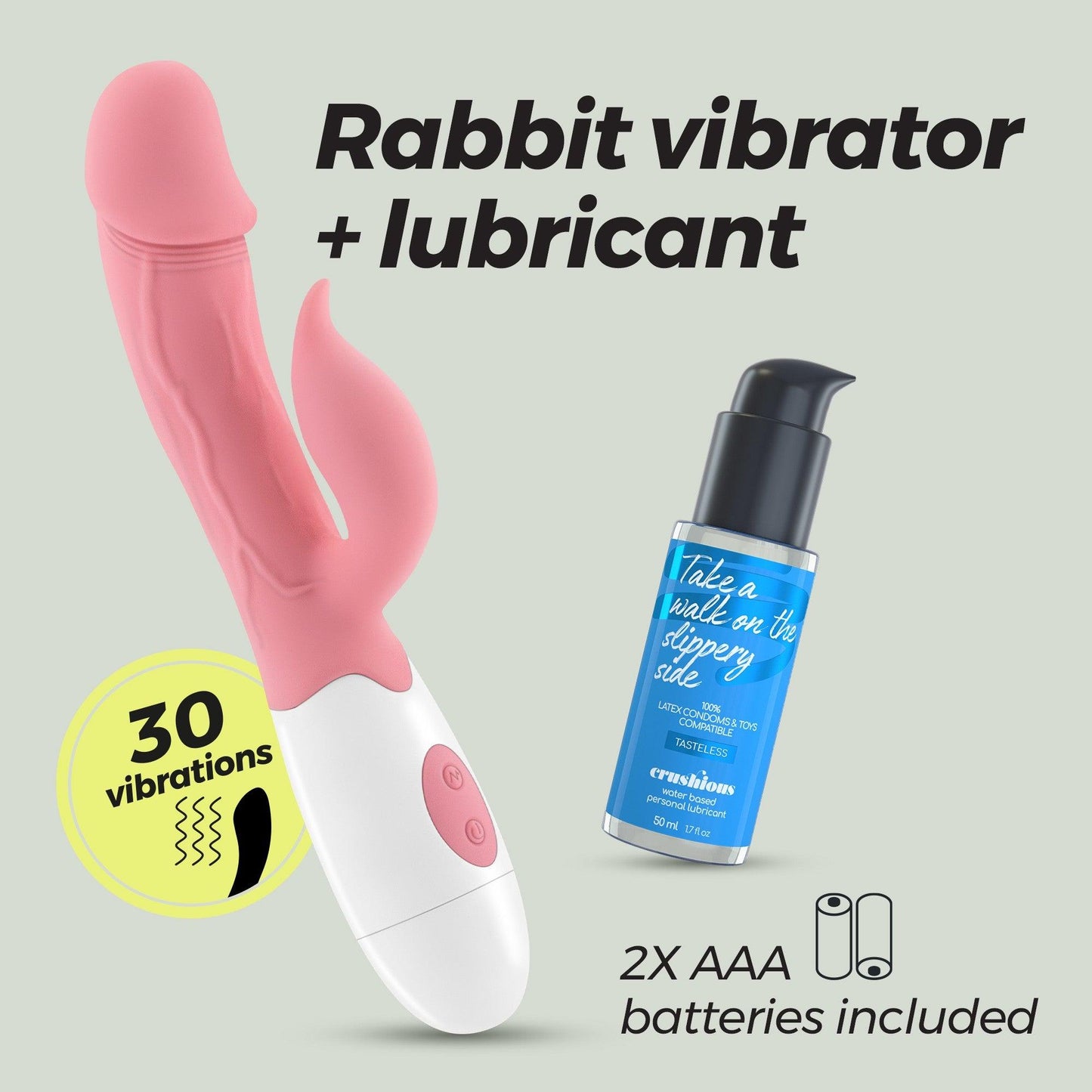 Vibrator Mochi Rabbit + Lubrifiant, 30 de Functii pentru Placere Duala si Intensa Crushious, Roz/ Alb - Amoroso