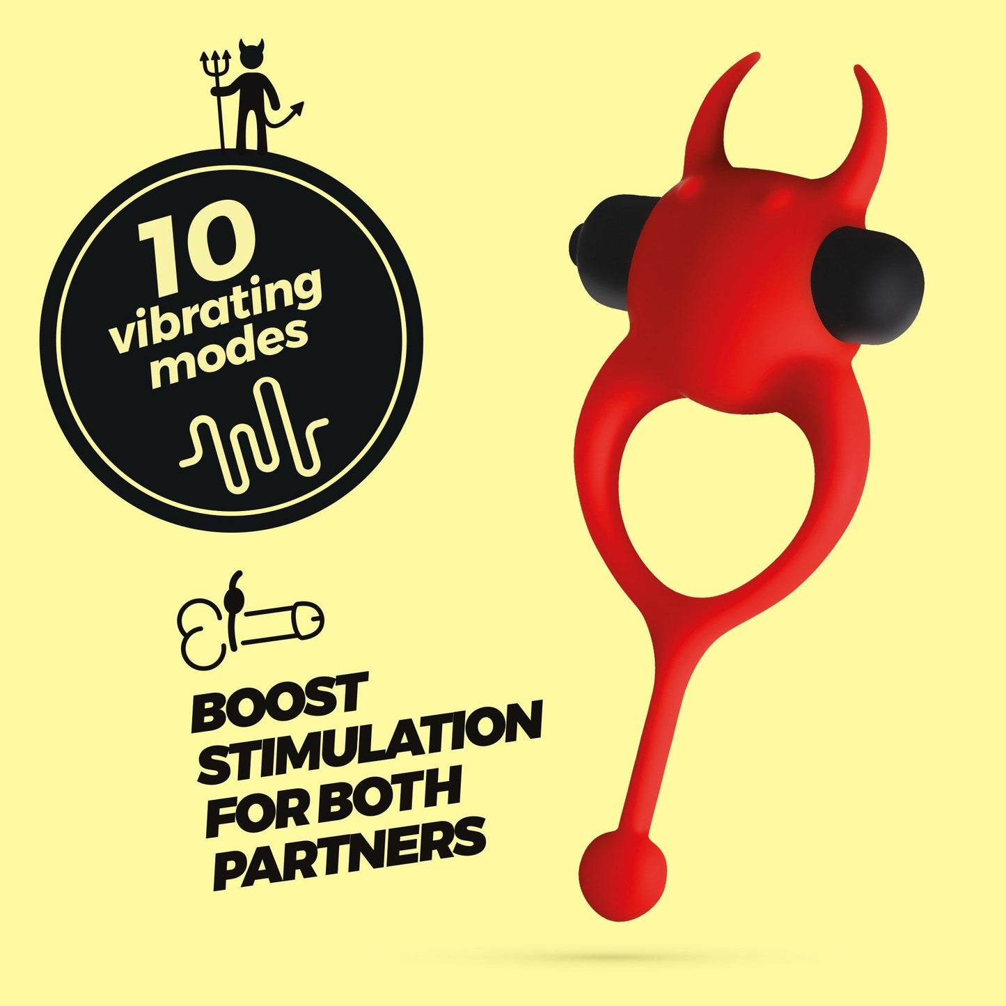 Inel Vibrator pentru Cupluri, 10 Moduri de Vibratii, Crushious Daemon, Rosu/ Negru - Amoroso